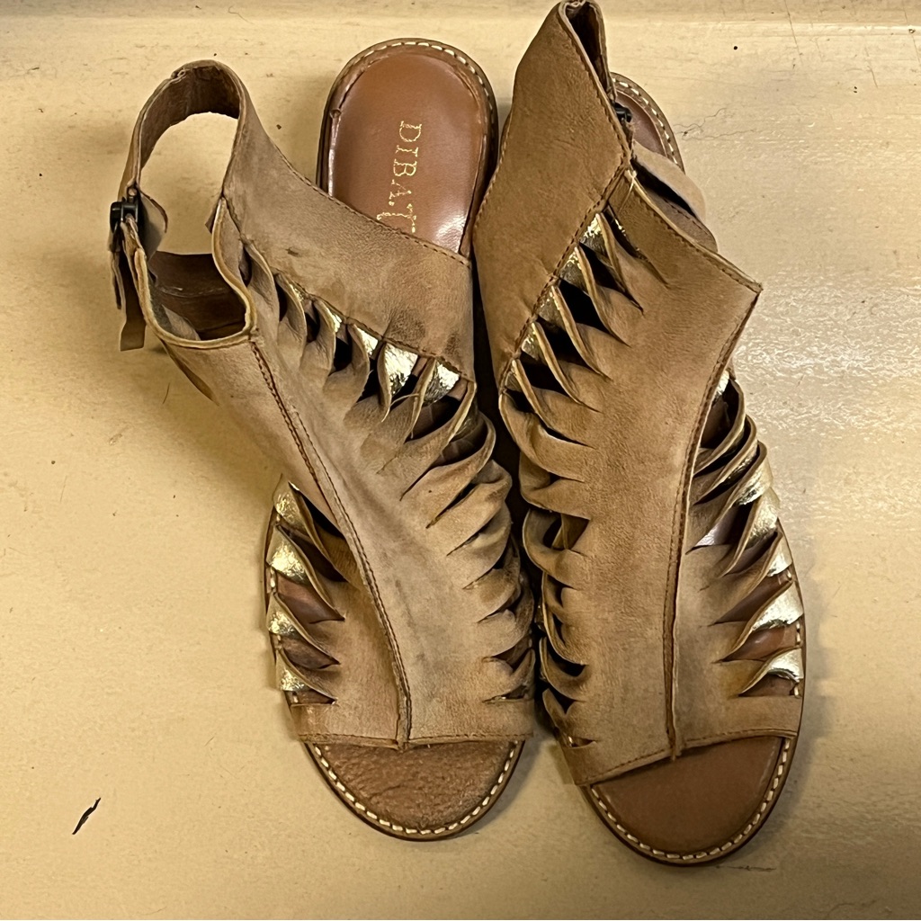 Diba True Tan & Gold Cherry Tart Leather Sandal